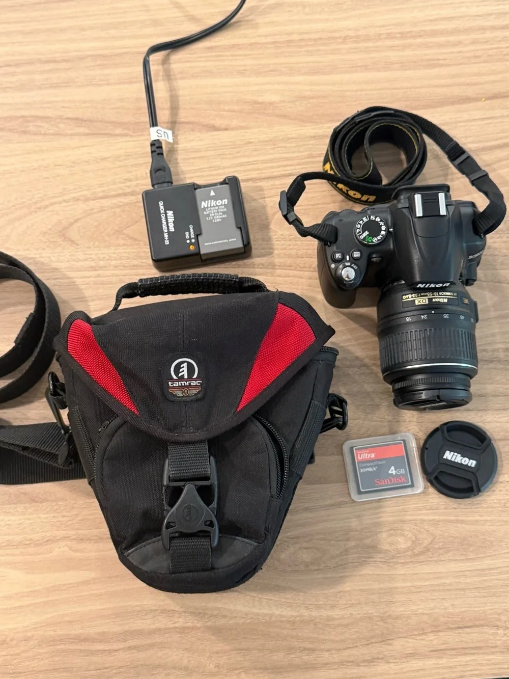 Nikon DSLR Camera Kit with Black Body and Red-Accented Bag